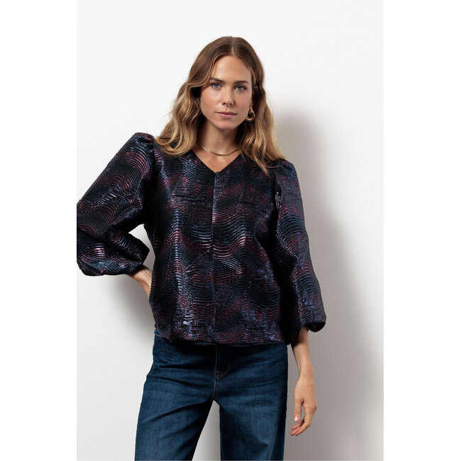 Studio Anneloes Eliza wave jacquard top dark blue/ vintage