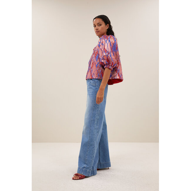 mauri jacquard blouse coral