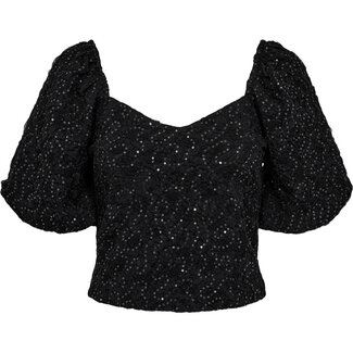 HAUTE L'AMITIÉ Dazzy Crease Sequin Top Black