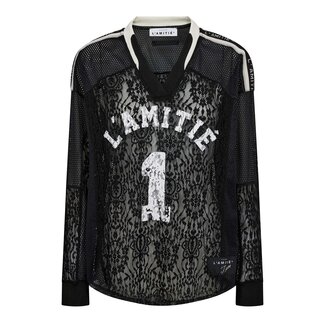 HAUTE L'AMITIÉ Lace Football V- Blouse Zwart