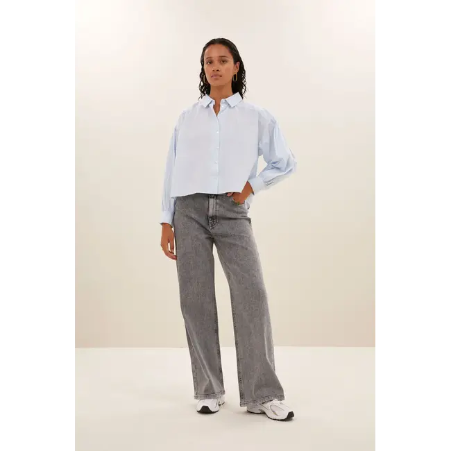 sarah short chambray blouse light blue