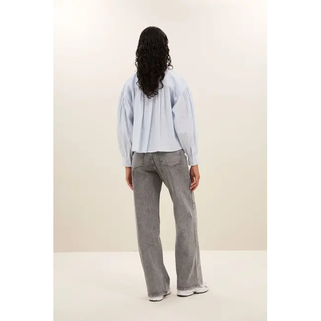 sarah short chambray blouse light blue