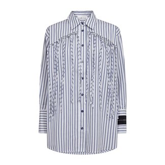 HAUTE L'AMITIÉ Striped Fringe Shirt Blue/White Stripe