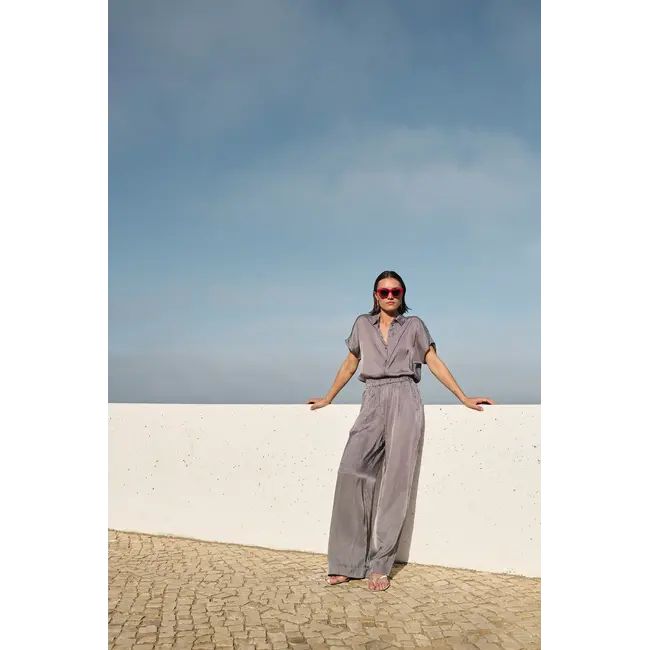 Barley Silky Stripe Blouse Jet Black Stripe