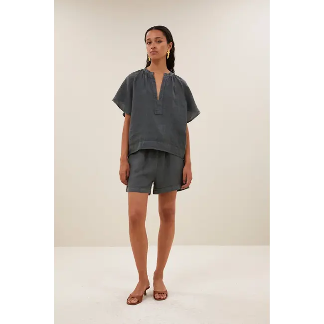 Vina Linen Blouse Charcoal