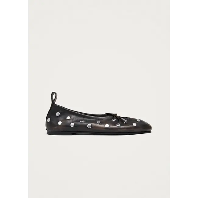 Rosalind All Studs Vintage Effect Brown Leather Ballet Flats