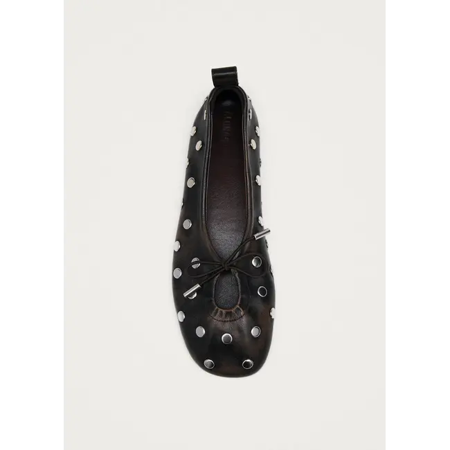 Rosalind All Studs Vintage Effect Brown Leather Ballet Flats