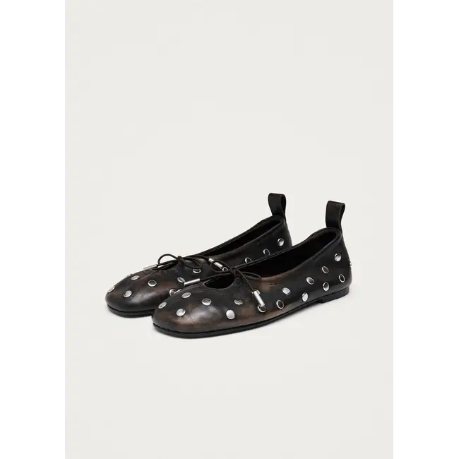 Rosalind All Studs Vintage Effect Brown Leather Ballet Flats