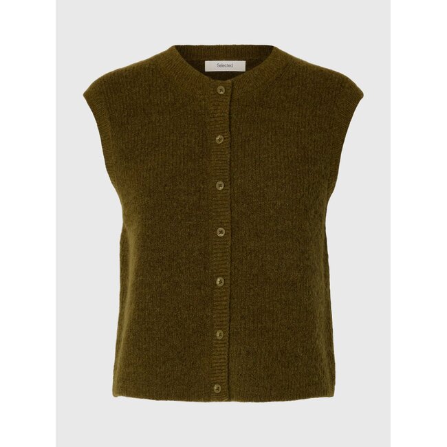 SLWLULU SL BUTTON O-NECK VEST NOOS Fir Green Melange