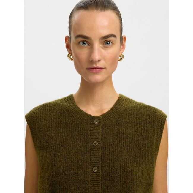 SLWLULU SL BUTTON O-NECK VEST NOOS Fir Green Melange