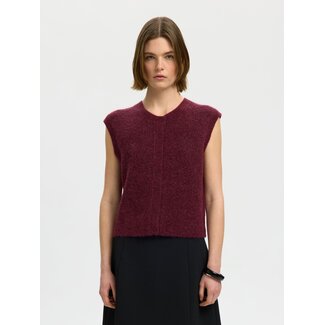 Selected Femme SLWLULU SL BUTTON O-NECK VEST NOOS Tawny Port MELANGE