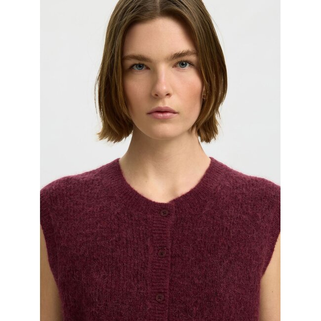 SLWLULU SL BUTTON O-NECK VEST NOOS Tawny Port MELANGE