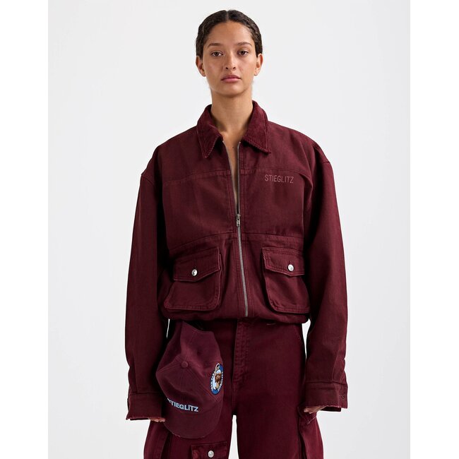Gianna Denim Bomber Jacket Red
