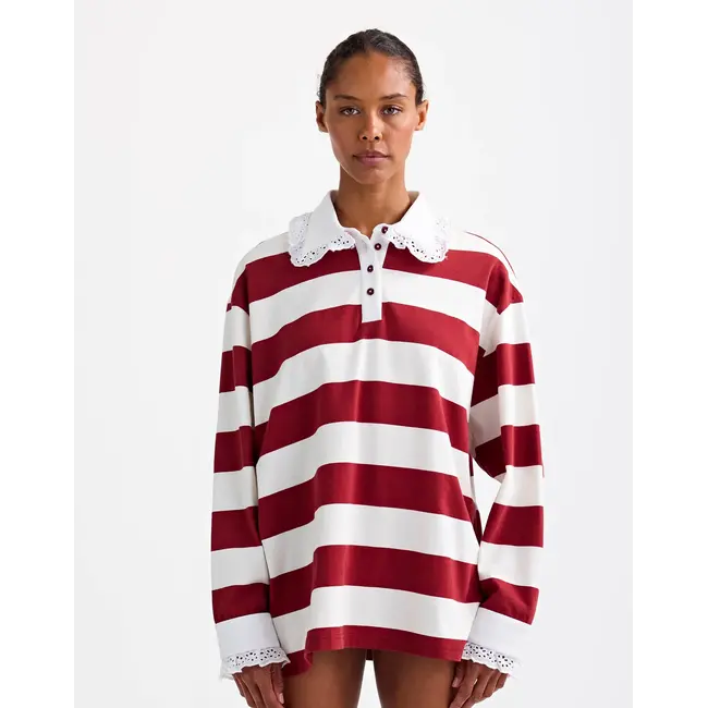 Zelina Polo Longsleeve Lace Cuff Brown