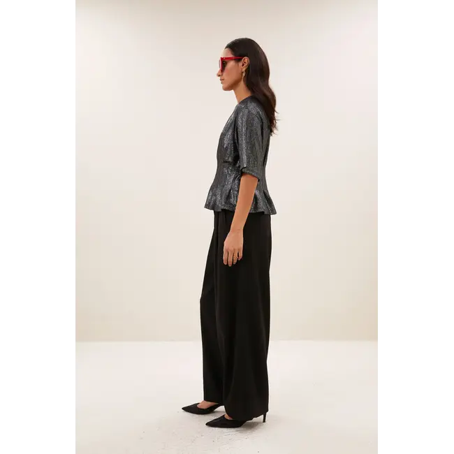 Jule Herringbone Pants Black