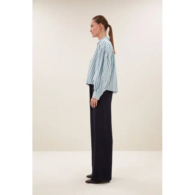 Sarah Short Sea Blouse Green Sea Stripe