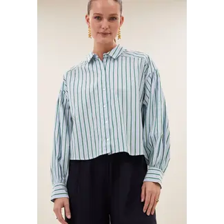 BY-BAR Sarah Short Sea Blouse Green Sea Stripe