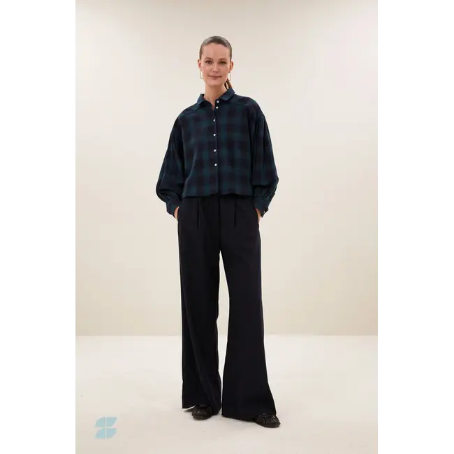 Sarah Short Green Check Blouse Green Tartan Check