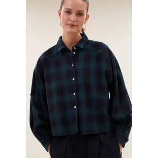 BY-BAR Sarah Short Green Check Blouse Green Tartan Check