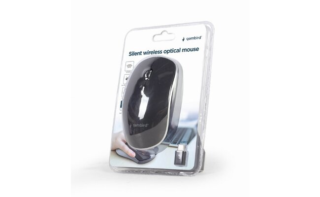 Gembird Fluisterstille draadloze optische muis, USB Type-C ontvanger, zwart