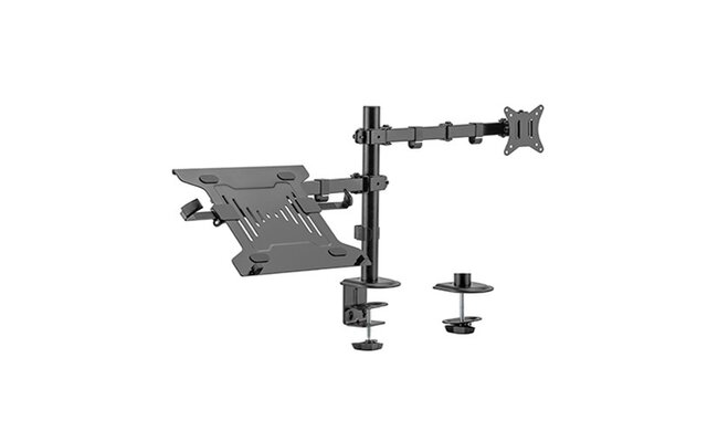 Verstelbare bureaustandaard met monitorarm en laptophouder