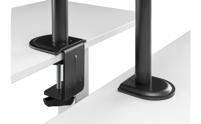 Adjustable desk stand with monitor arm and laptop holder
