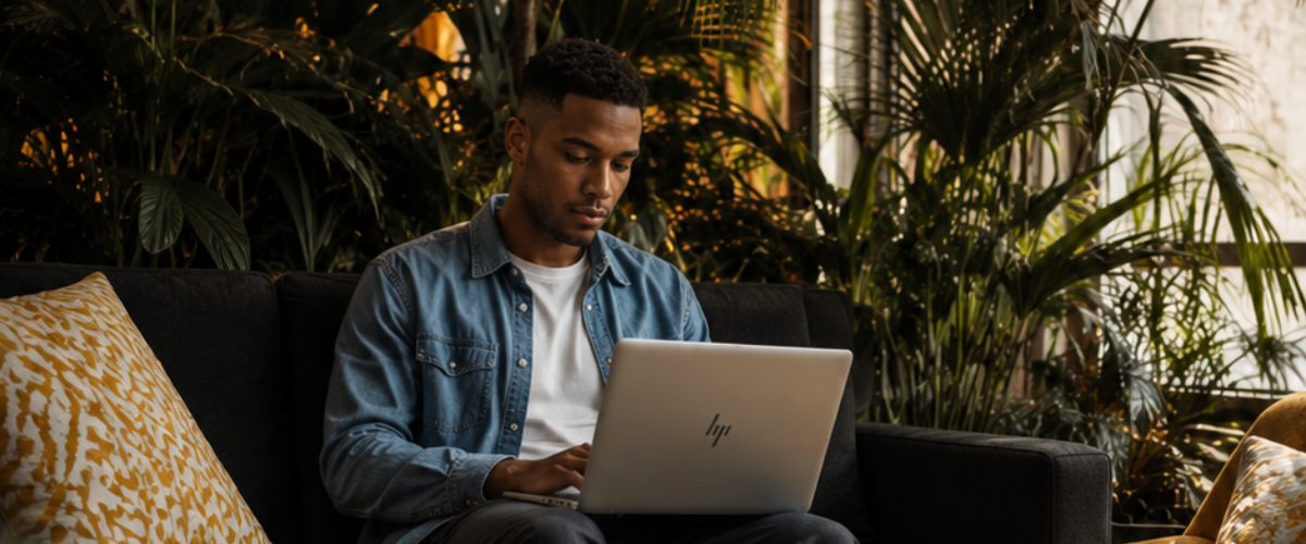 Persoon werkt op een laptop