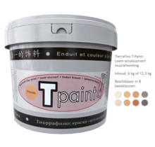 Tierrafino T-Paint – Ecologische leemverf met korrelstructuur voor muren en plafonds. 8 basiskleuren, 6 & 12,5 kg, damp-open en warmteregulerend.