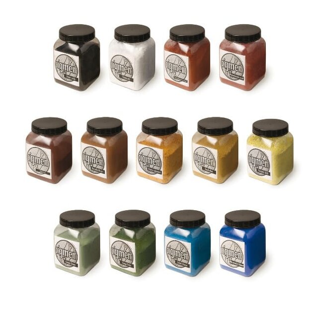 Tierrafino Pigmenten – Natuurlijke minerale en metaaloxide pigmenten voor het kleuren van leemstuc, kalkpleisters, tadelakt en verven – 500 g & 250 g