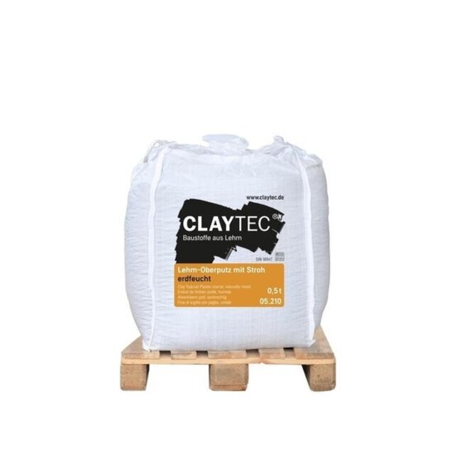 Afwerkleemstuc grof 0-2 mm, aardvochtig met stro