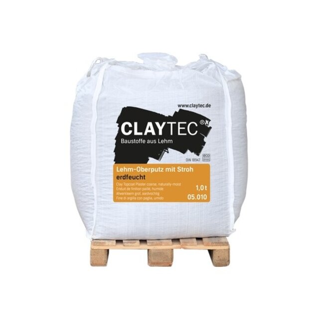 Afwerkleemstuc grof 0-2 mm, aardvochtig met stro