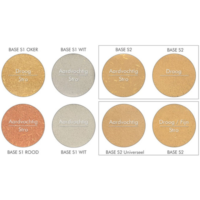 Tierrafino Base S1 Basisleem – natuurlijke onderlaag voor leemfinish, Duro en leemverf. Verkrijgbaar in diverse kleuren, met of zonder stro, in zakken en bigbags.