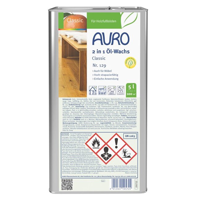 Auro 129 Olie & Was 2 in 1 - natuurlijke was-impregneerolie voor hout (binnen)