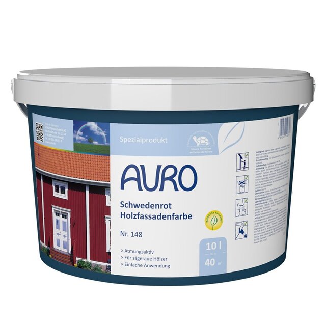 AURO 148 Zweeds Rood – ademende, oplosmiddelvrije houtverf voor ruw onbehandeld hout (buiten)
