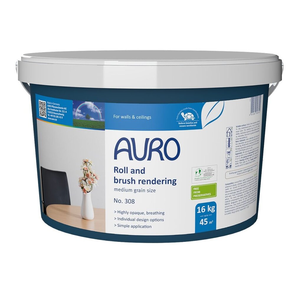 Auro AURO 308 Structuurverf – dampopen rolpleister met middel-grove structuur voor binnenwanden en plafonds