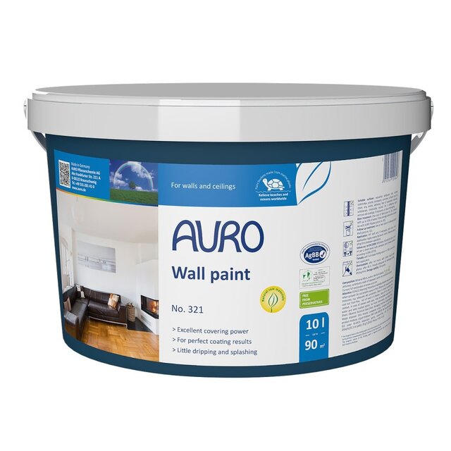 AURO 321 Muurverf Porselein Wit – matte, oplosmiddelvrije dispersiemuurverf voor wanden en plafonds binnenshuis