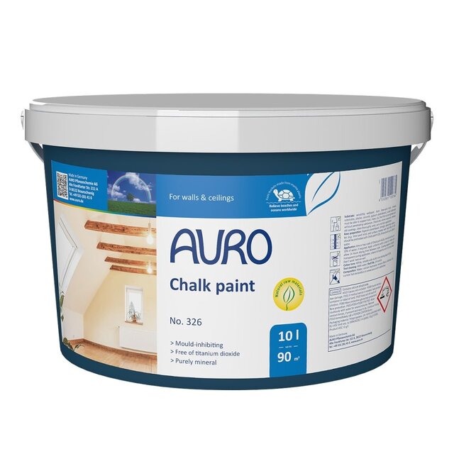 AURO 326 Veegvaste Witkalk – minerale kalkverf met matte kalkuitstraling voor binnenwanden en plafonds