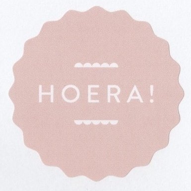 Ronde sticker hoera kartel, soft roze, 10st