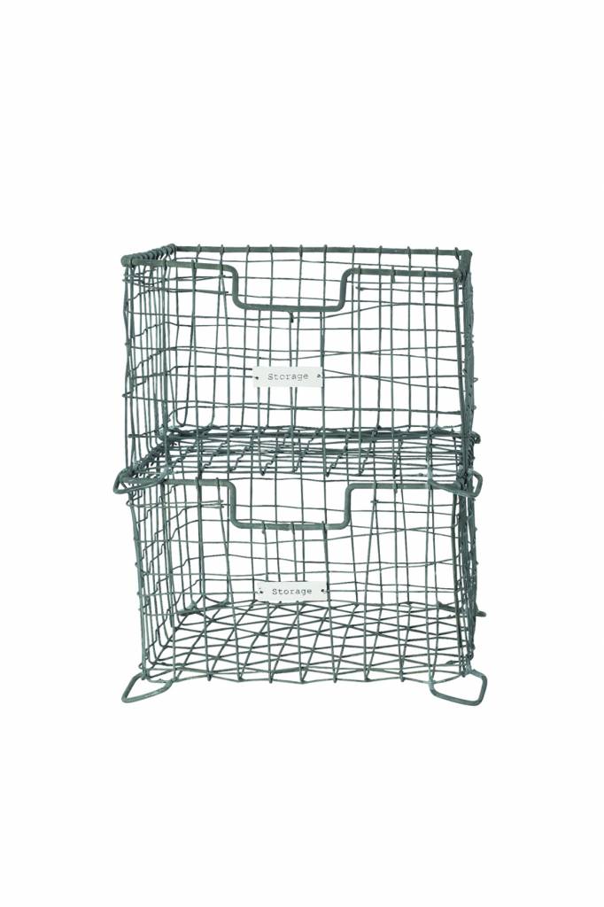 House Doctor Opbergmand 'Storage basket vintage' stapelbaar, 24x24x16cm, zink