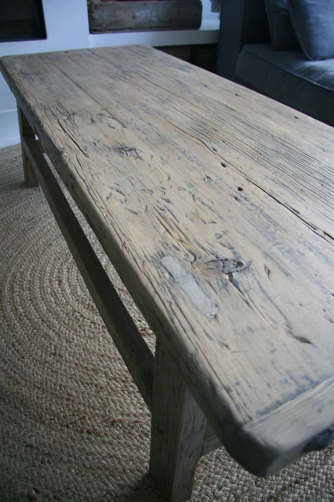 Oude houten robuuste salontafel  140cm, bruin
