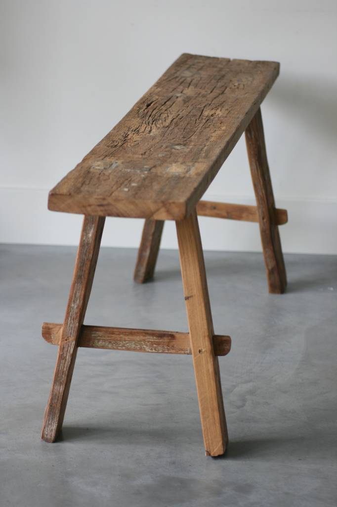 Oud bankje / krukje 101cm, bruin