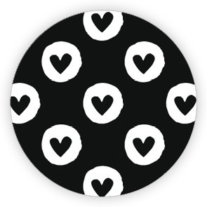 Ronde sticker 'hartjes' zwart/wit, 10st