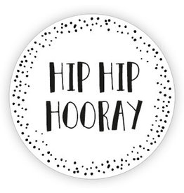 Ronde sticker 'hip hip hooray' wit/zwart, 10st