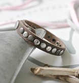 Enkele leren Armband met studs, bruin