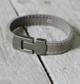 Enkele leren Armband met dubbele stiknaad, grijs