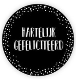 Ronde sticker 'hartelijk gefeliciteerd' zwart/wit, 10st