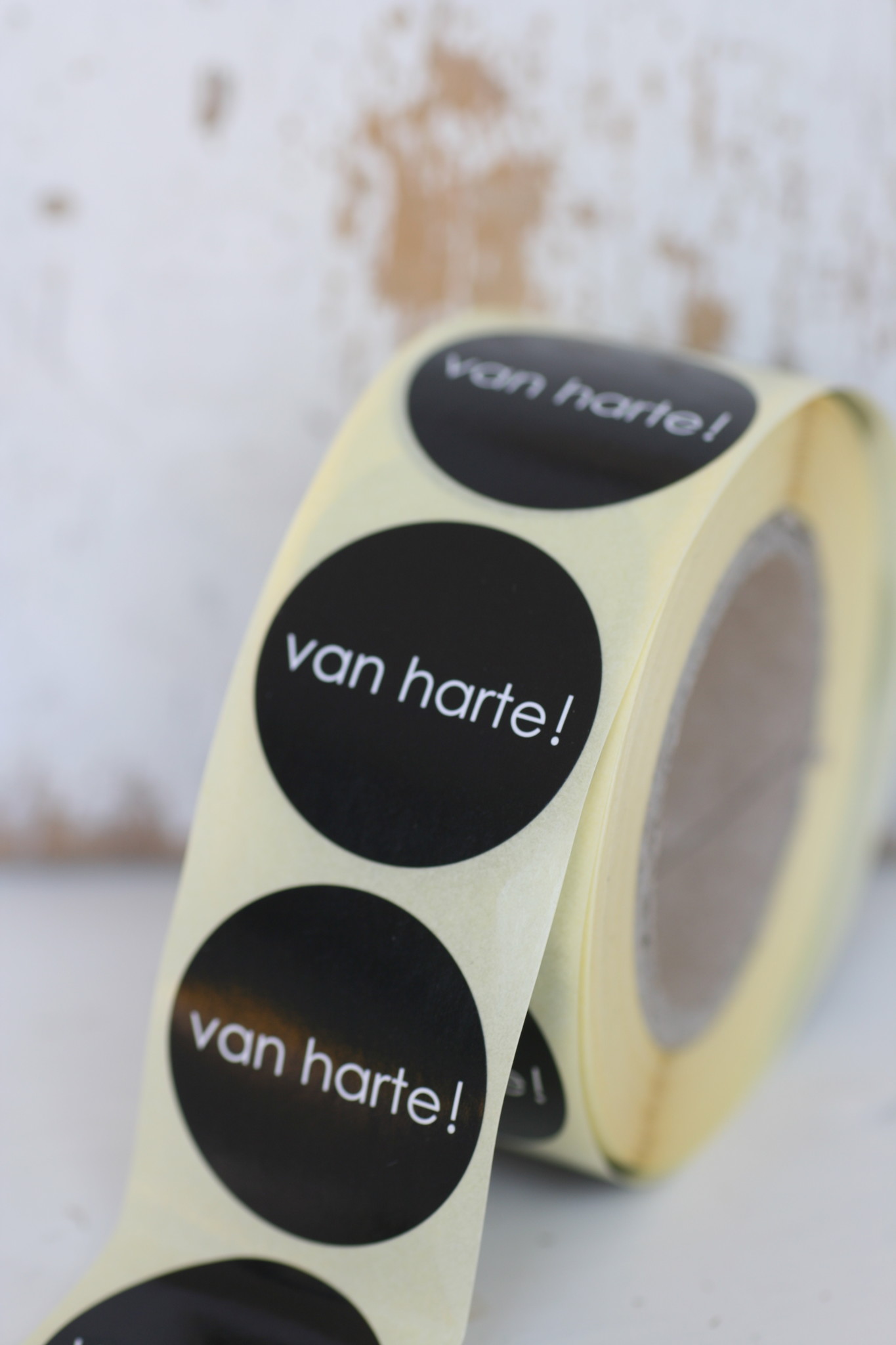 Ronde sticker 'van harte' zwart/wit, 10st