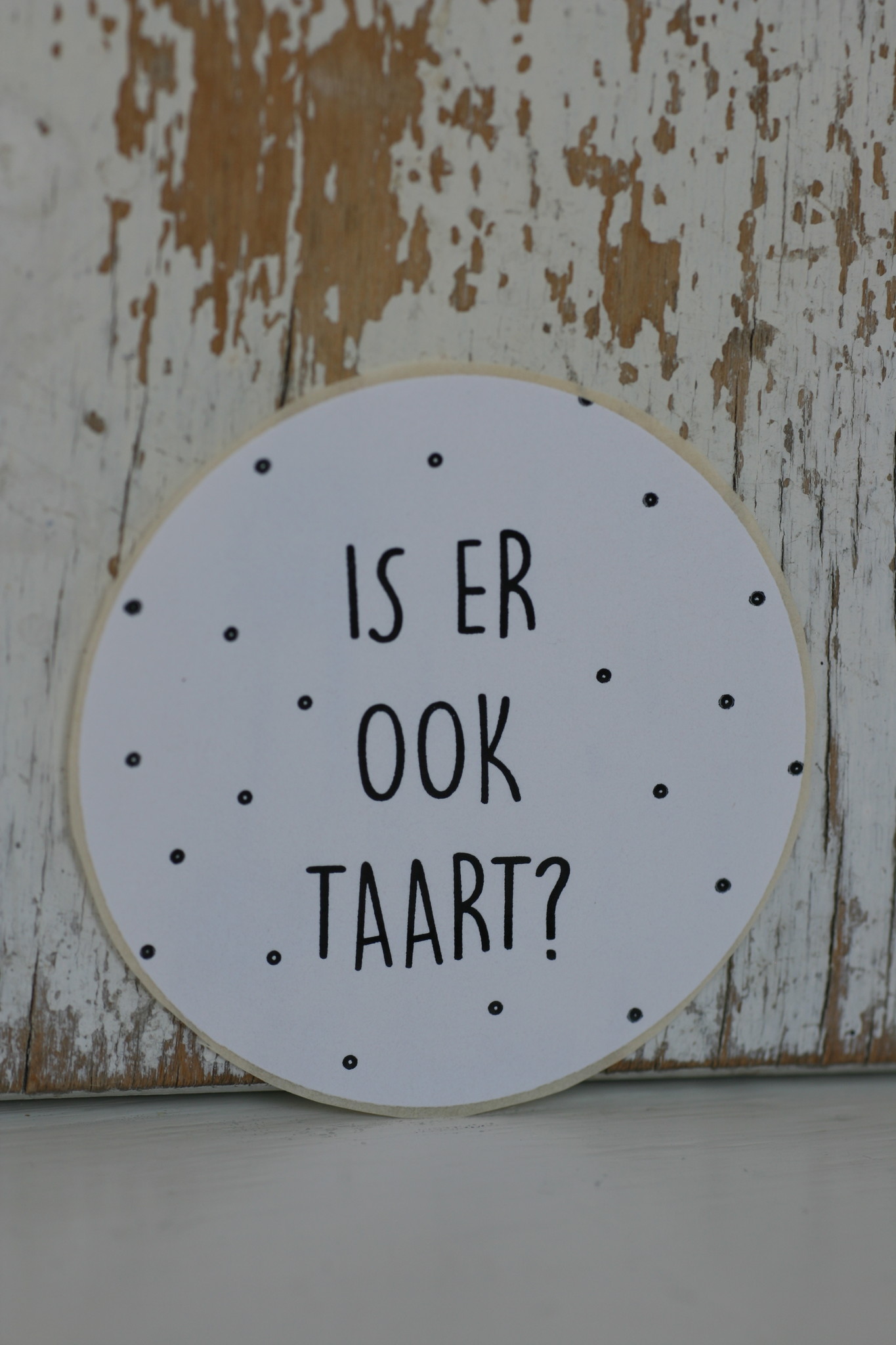 Ronde sticker 'Is er ook taart' wit/zwart, 10st