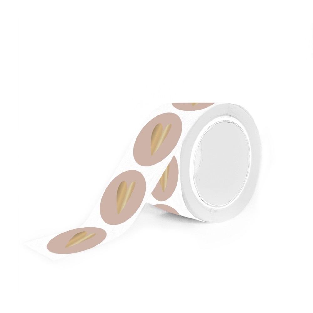 Ronde cadeausticker hartje goud/oude roze, 10st