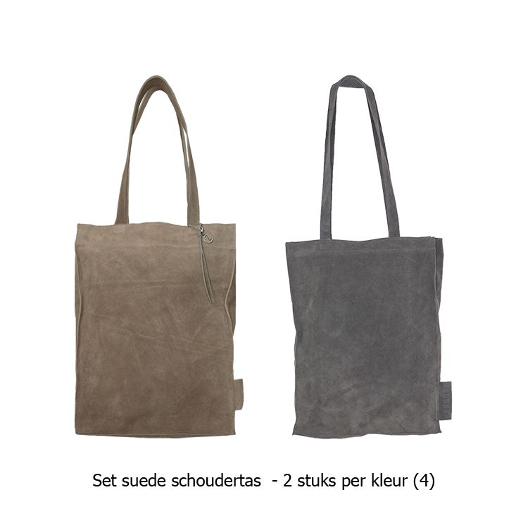 Zusss Suede schoudertas 42x14x33cm, staalgrijs